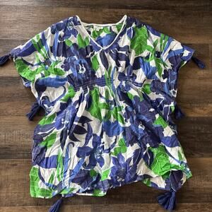 Marina Blu Swim Cover Up Floral Blue Green Medium Beach Pool